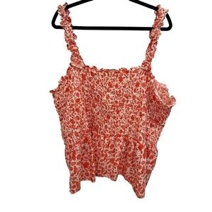 UNIVERSAL Thread Plus Size Smocked PePlum Red White Floral Summer Top Size 3X